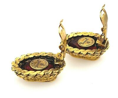 CHANEL - Vintage 70s Gripoix Clip On - Gold Tone and Deep Orange Red - Earrings