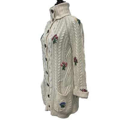 Valentino - Floral Cable Knit Fantasy Embroidered Garden Cardigan - US S