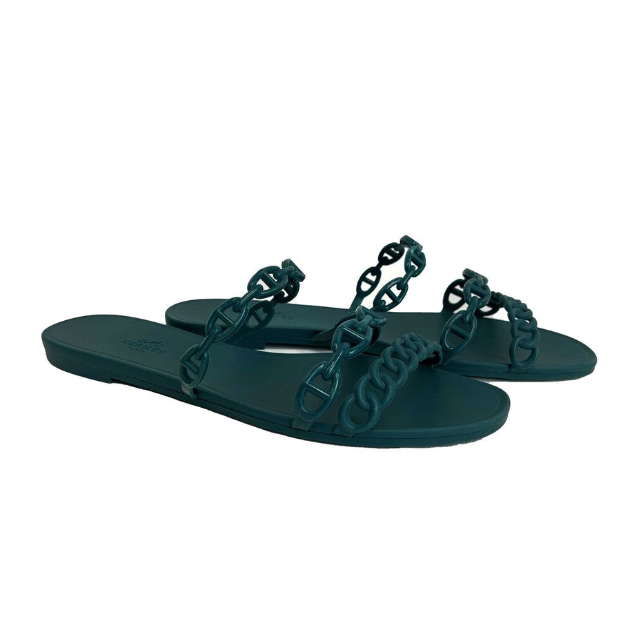 Hermes - D'ancre Chaine Rivage Sandals - Teal - Size 40 US 10