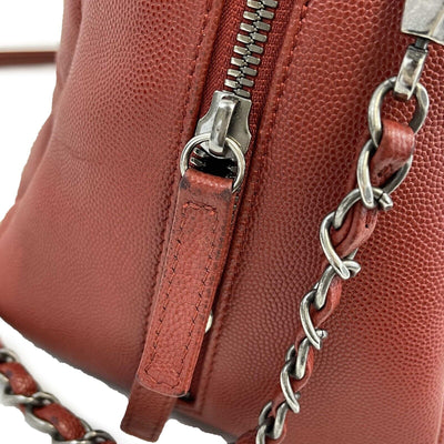 CHANEL - Sac Bowling Bag in Red Caviar Leather - Top Handle W/ Shoulder Strap