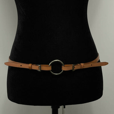 Prada - Double Buckle and Circle Brown Skinny Leather Belt - Size 34