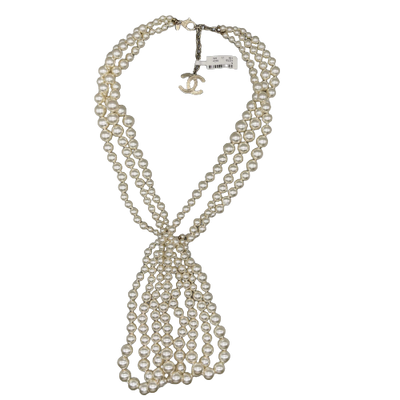 CHANEL - New w/ Tags - B14 White Faux Pearl Multi-Stranded Lavalier CC Necklace