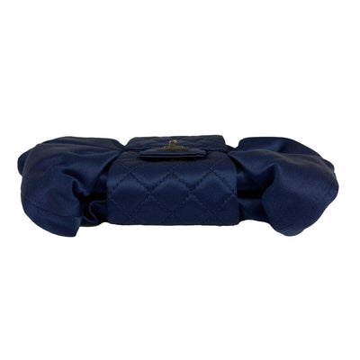CHANEL - Satin Bow Evening Bag - Navy / Rhodium Clutch / Shoulder Bag