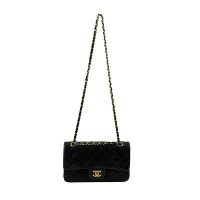 CHANEL - Small Double Flap Black Leather Classic Crossbody Shoulder Bag Gold CC