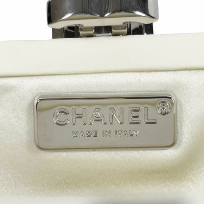 CHANEL - La Pausa Small Embroidered Satin Silver Sequin Clutch Bag