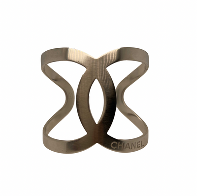 CHANEL - CC Logo Open Cut Out Cuff B17 V - Silver Bracelet