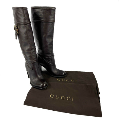 GUCCI - Bamboo Tall Knee Length Boots - Brown - Block Heel 37.5 Fits like US 7