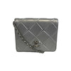 CHANEL Mini CC Propellor Square Flap Silver Leather Flap Bag Crossbody / Clutch