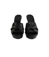 GUCCI - Hasler Horsebit Accent Leather Wood Heel Sandals - Black/Silver - 38