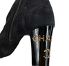 CHANEL - 19A Suede Black Thigh High Boots - Logo Heel / Patent Toe - 36 US 6