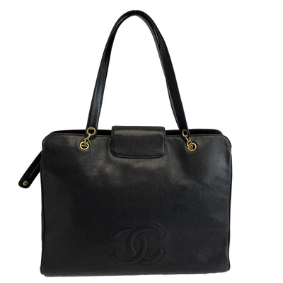 CHANEL - Vintage Supermodel Weekender Bag - Large CC Black Tote / Shoulder Bag