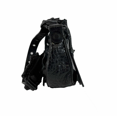 Balenciaga - Le Cagole XS Black Shoulder Bag Crocodile Embossed