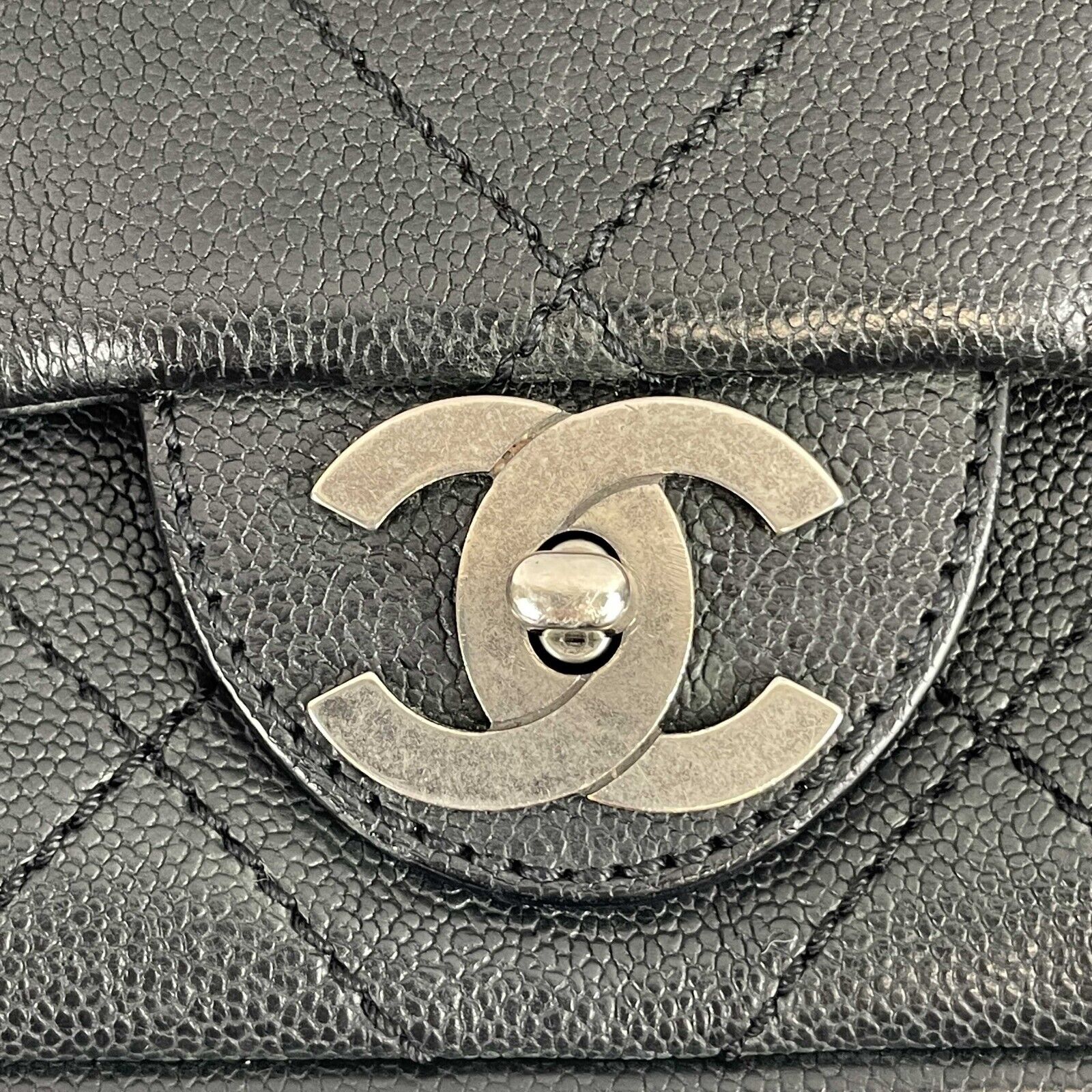 Chanel - CC Ligne Flap Large Bag Black / Silver Caviar Leather Shoulder Bag
