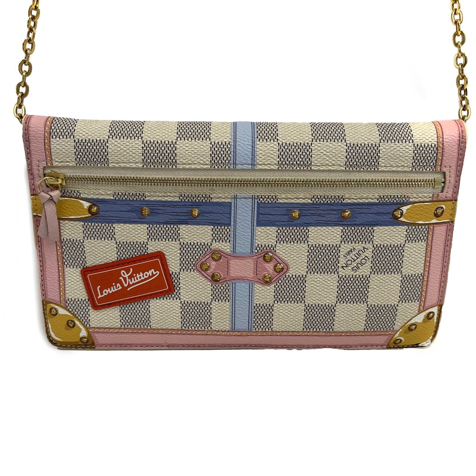 Louis Vuitton Clutch Pochette Weekend Damier Azur Summer Trunk Collection  White/Blue/Pink in Coated Canvas with Gold-tone - US