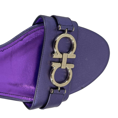 Salvatore Ferragamo - Como Gancini Metallic Purple Leather Sandals - Size 8